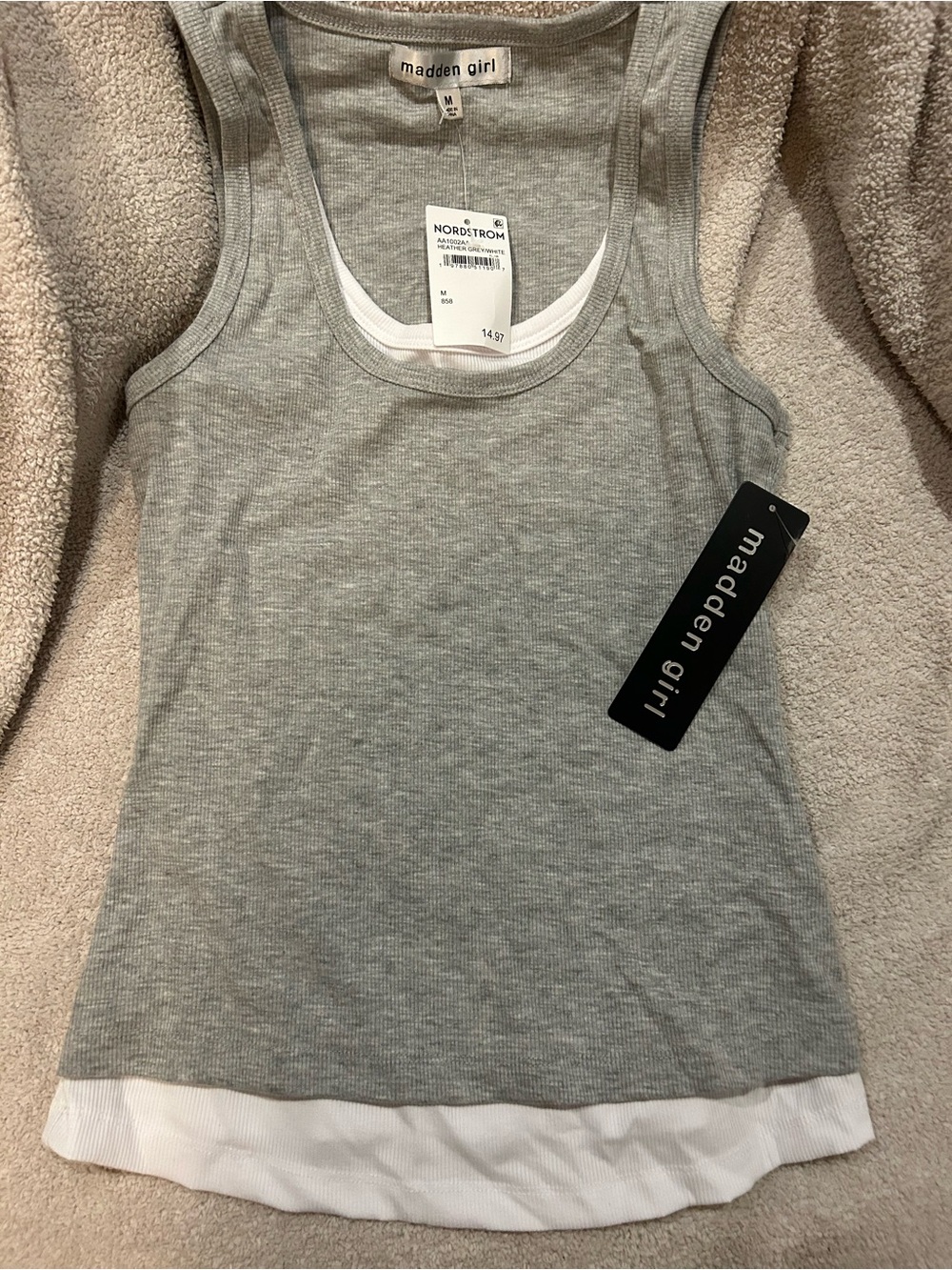 madden girl Heather Grey Tank with White Trim